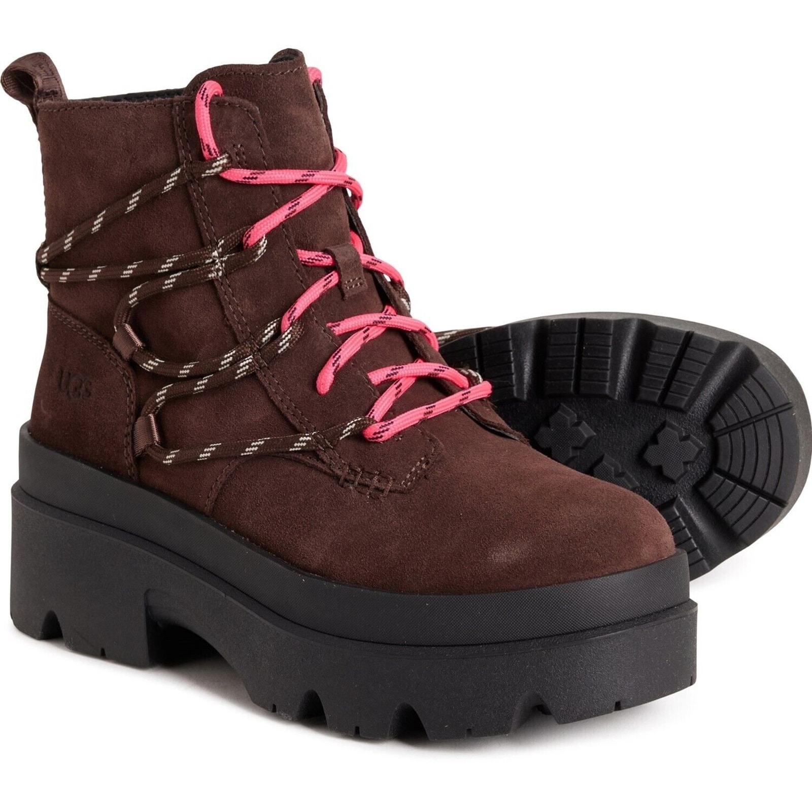 Ugg Brisbane Lace Up Suede Platform Boots Burnt Cedar Women's Sz 9.5 New In Box